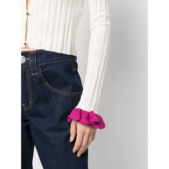 JW Anderson Ruffle-Detail Knitted Cardigan XXS Womens Off-White Pink NWT - Picture 15 of 16